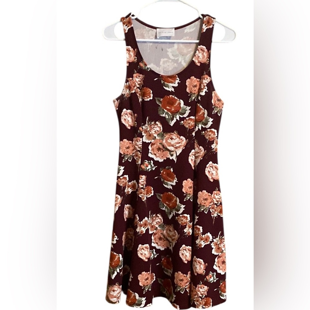 French Grey Arielle Knit Floral Dress Burgundy Medium